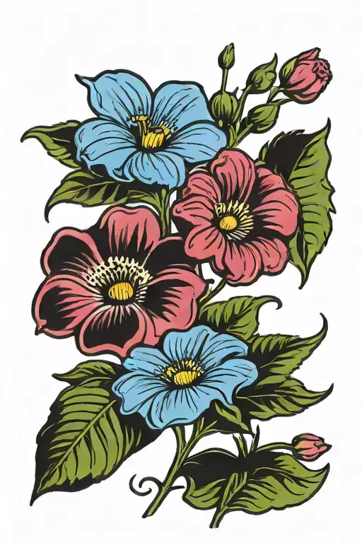 Pink Daisy And Morning Glory Flowers