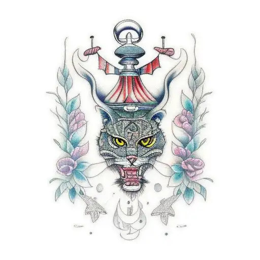 An Intricate Tattoo Design Featuring A Combination Of Different Animals