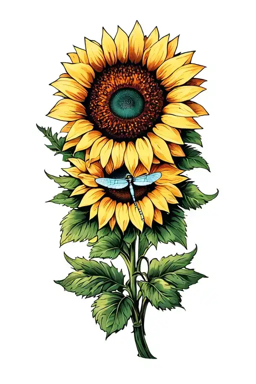 Dragonfly Landing On A Sunflower