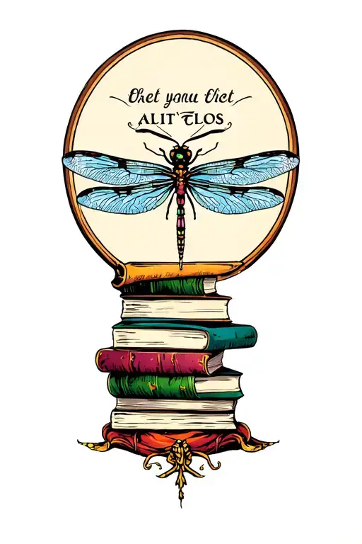 Dragonfly Landing On A Pile Of Books