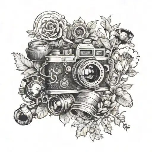 A Whimsical Collage Of Various Nature Photos Intertwined With Camera Gear