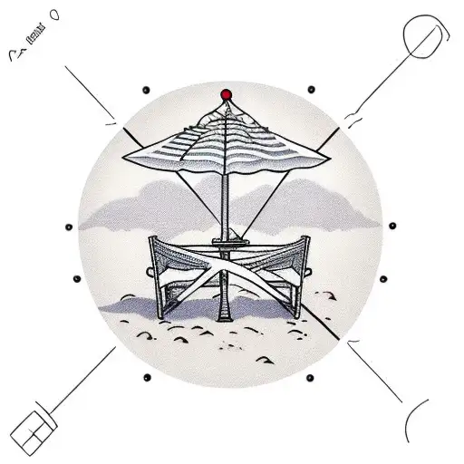 A Minimalist Tattoo Of A Beach Chair Under A Parasol With The Sun Shining Above
