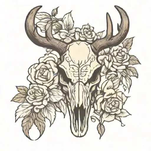 Stag Skull With Flowers
