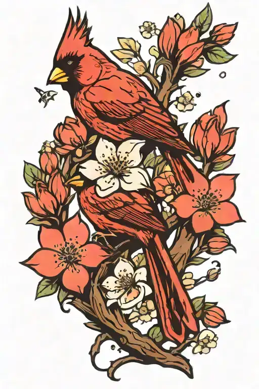 Cherry Blossoms Wrapped Abstract Cardinal