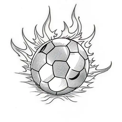A Traditional Style Tattoo Of A Soccer Ball Engulfed In Flames