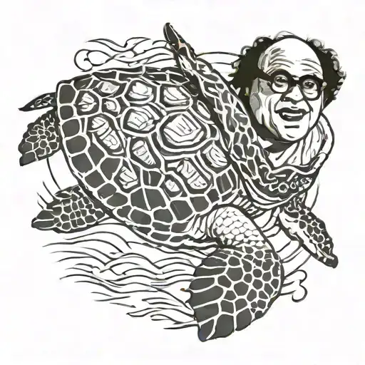 Actor Danny Devito Riding A Sea Turtle Swimming Gracefully