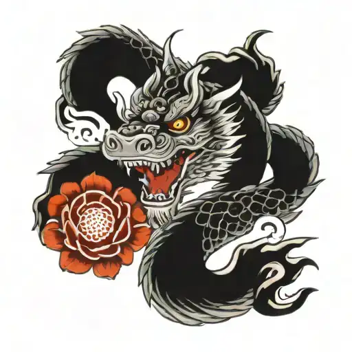 Japanese Dragon With Scales Covering Upper Arm Sleeve