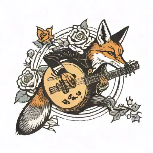 A Fox Dancing Flamenco With A Guitar In Hand And A Rose In Its Mouth