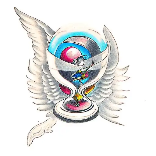 Hourglass With Wings Flying Toward Death