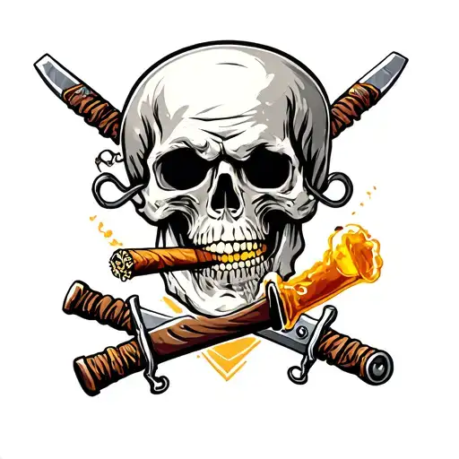 Scoprion With A Cigarrete In Mouth And Beer Chop And Katana Sword In Clamps