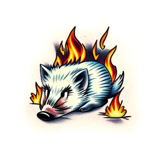 Hedehog Sleeping On Fire