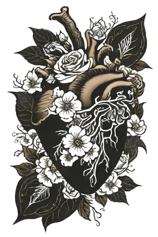 Anatomical Heart With Flowers And Birth Crystals