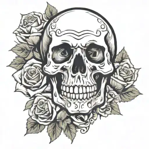 Skull And Roses Intertwined