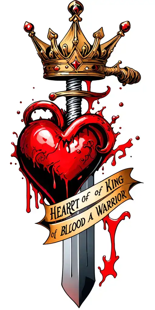 Bloody Dagger Going Through A Heart With A Crown And Words Heart Of A King Blood Of A Warrior