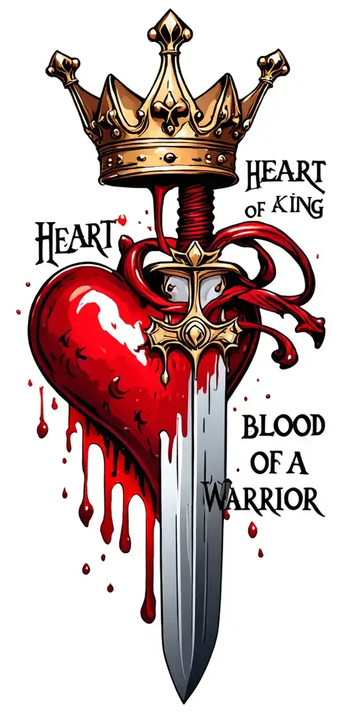 Bloody Dagger Going Through A Heart With A Crown And Words Heart Of A King Blood Of A Warrior