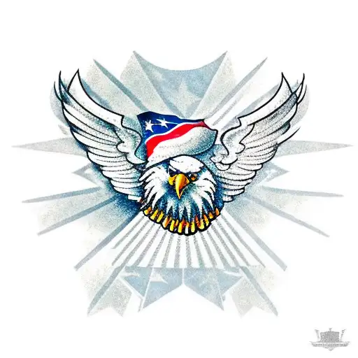 Eagle With American Flag Wings Holding A Machine Gun