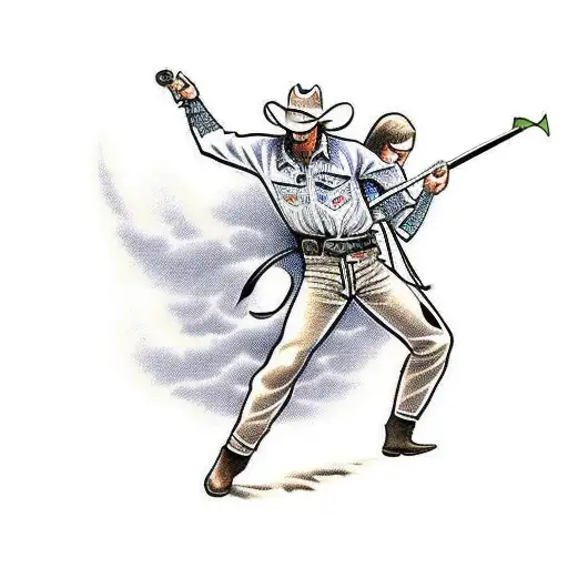 Cowboy Duel With A Girl On One Side And A Guy On The Other