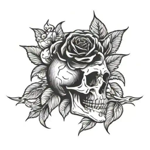 Skull Holding A Rose