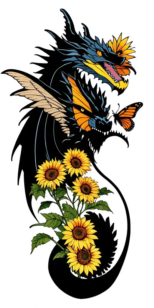 Hollywood Undead Dragon With Butterfly Wings And Sunflowers