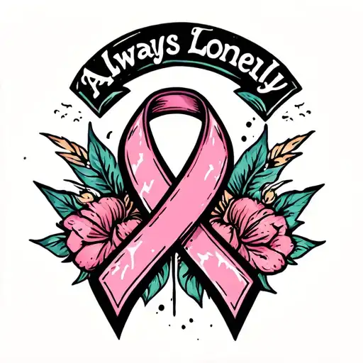 Never Alone Always Lonely Distressed Breast Cancer Ribbon