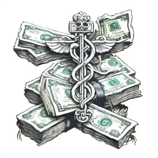 A Stack Of Cash With A Caduceus Symbol Wrapping Around It