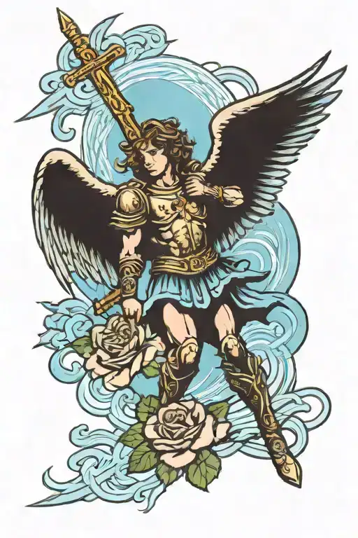 Archangel Michael With Sword Lightning Rose