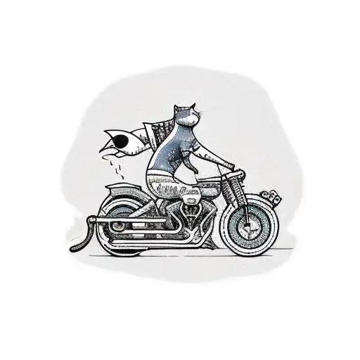 A Bobber Motorcycle With Surfboard Racks And A Cat Riding Pillion
