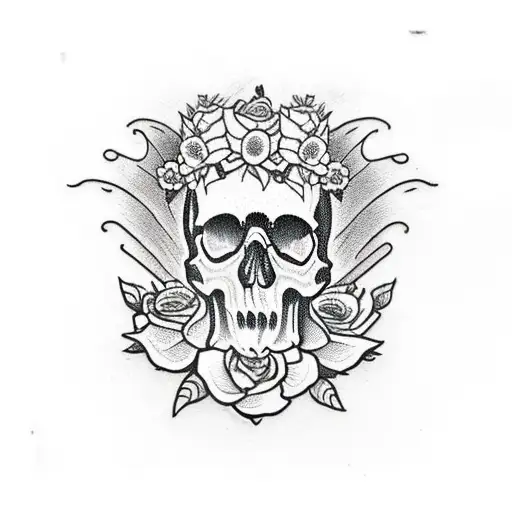Skull With Cardinal And Flowers