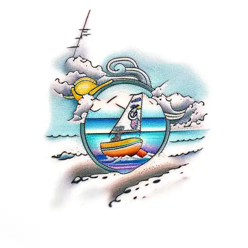 A Beach Scene With The Band's Name Written In A Graffiti Style