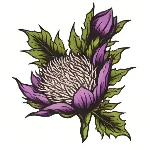 Scottish Thistle With Purple Tulip