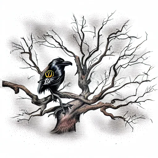 Ravens Perching On The Branches Of A Dead Oak Tree With A Dead Soldier At The Ba