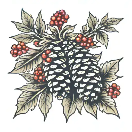 2 Pinecones With Berries Mountain Scene
