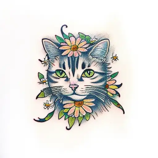 Cat With Daisies