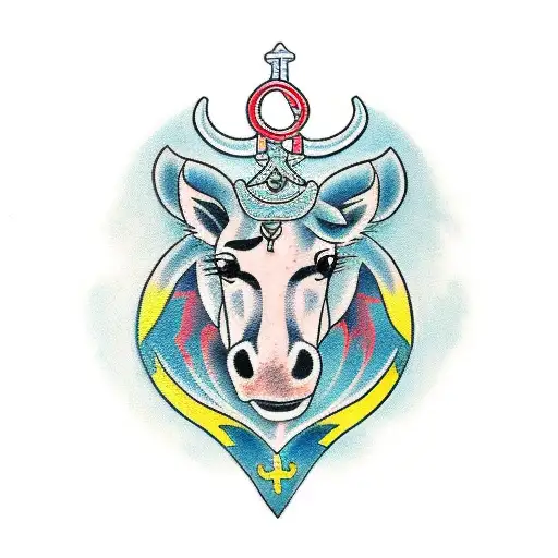 A Traditional Style Tattoo Of A Horse With A Veterinary Symbol Incorporated Into The Design