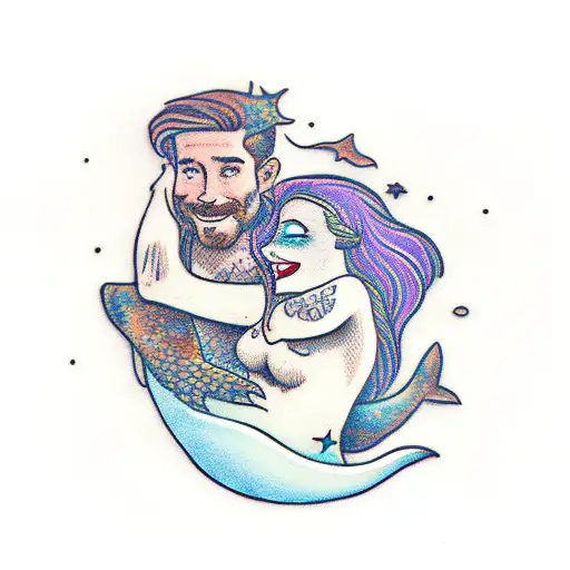 A Mermaid Falling In Love With A Astronaut Touching Their Hands