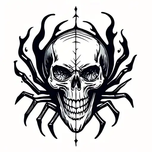 Spider Web Skull Flames