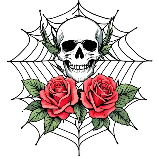 Skull And Roses Spider Web