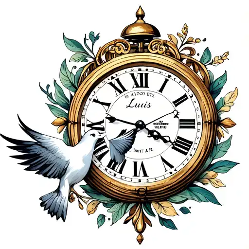 Dove And Clock Tattoo For My Brother Who Has Been Shot On The 8 Of April By The Name Luis