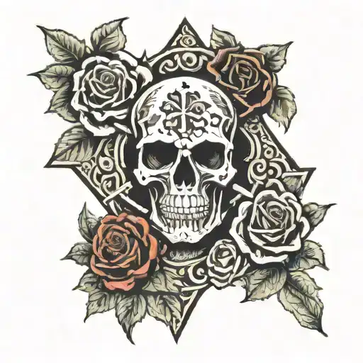 Irish Cross With Irish Roses And Skulls