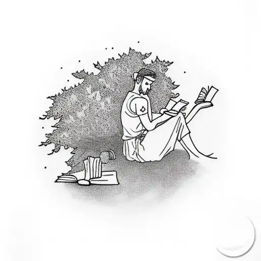 A Realistic Tattoo Of A Serene Forest Scene With A Person Reading A Book Under A Tree