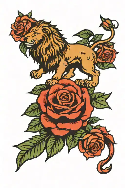 Lion And Roses