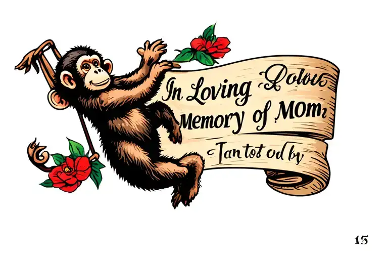 In Loving Memory Of Mom Tattoo With A Monkey Swinging