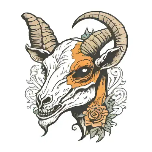 Goat Skull With Broken Horns