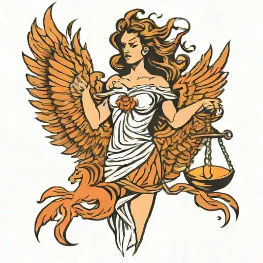 Women Holding Justice Scale With Phoenix Rising From The Ashes