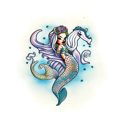 A Mermaid Holding A Seahorse