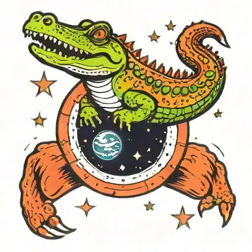 Alligator In Space With Color