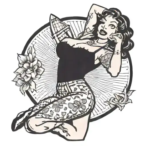 Black Pin Up Girl Lifting Up Her Shirt Standing