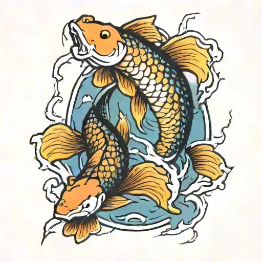 2 Koi Fish In A Pond Being Struck By Lightning