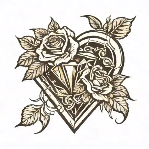 Diamond Heart With Roses With Space Inside For Text