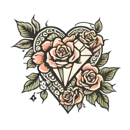 Diamond Heart With Roses With Space Inside For Text